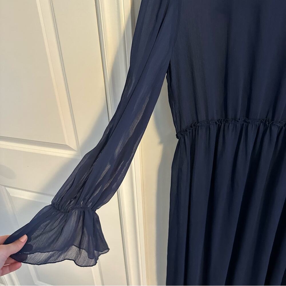 See By Chloe Navy Blue Long Sleeve Floral MIDI Dress Medium - Picture 8 of 16